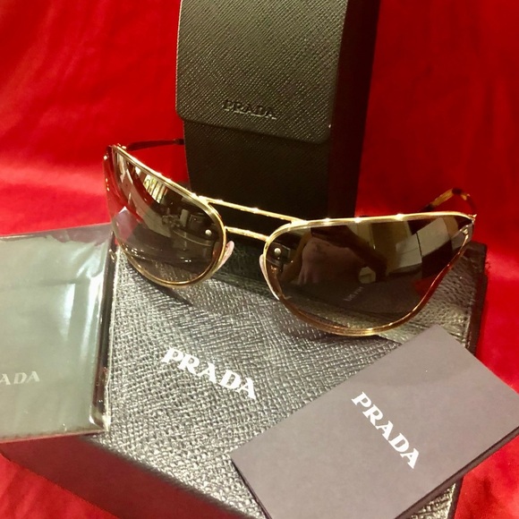 Prada Sunglasses GOLDEN FRAME CAT LENSES SHAPE ICONIC SOPHISTICATED - Picture 7 of 12